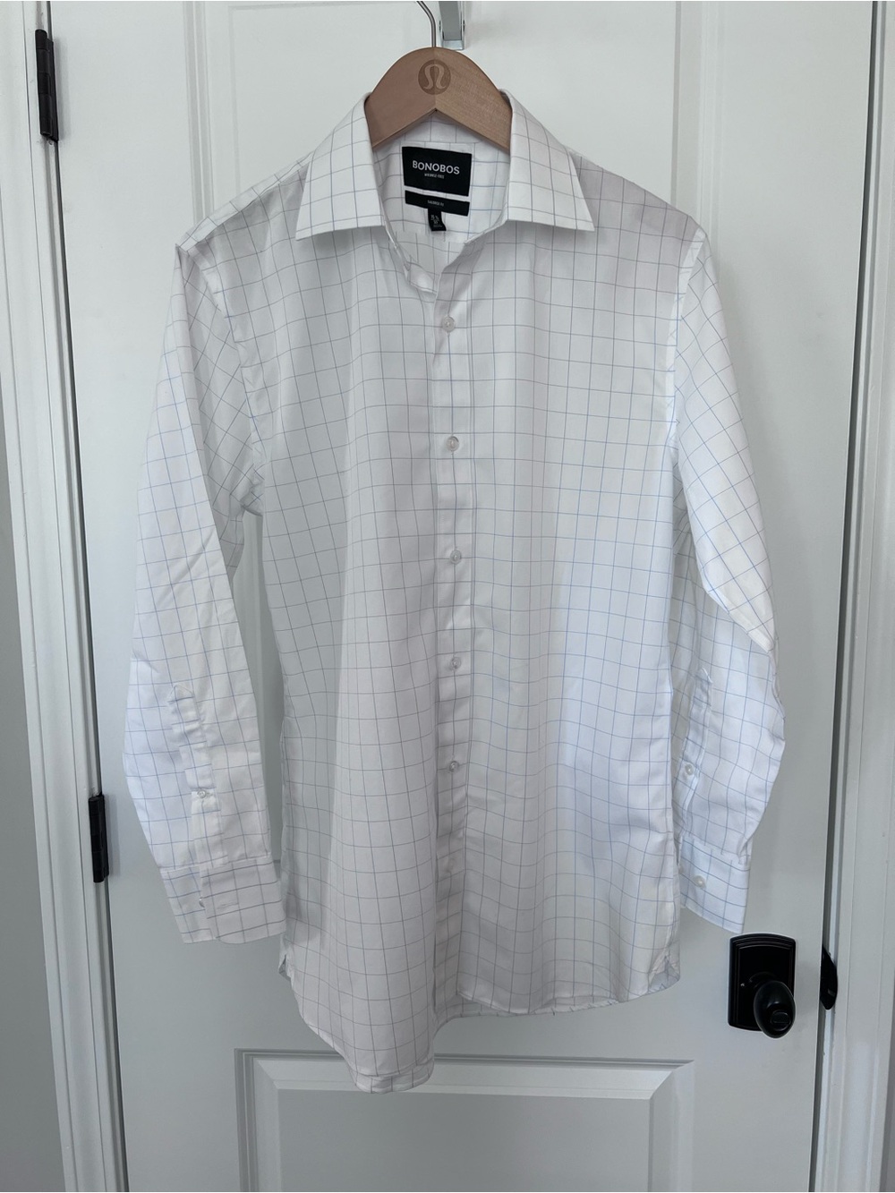Bonobos Buttondown Shirt Tailored Fit White Check Cotton Size 15 1/2, 32 EUC